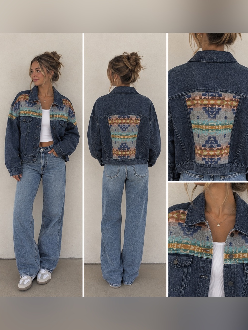Pendleton Dark Blue Denim Jacket with Multicolor Southwest Panel